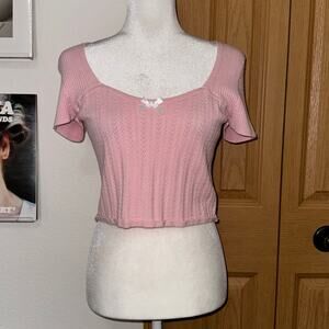 The Prairie by Rachel Ashwell Pink Ribbed Crop Top XL Sweetheart Neck Coquette
